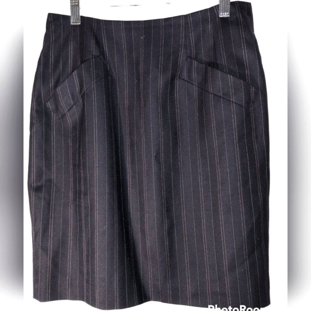 Vtg 90s DKNY midi skirt pinstripe 10 navy USA